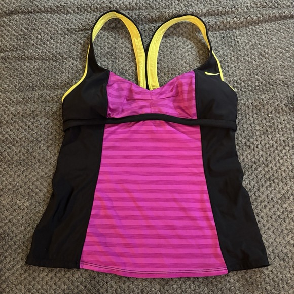 Nike Tankini Top Women's Size 6 Abstract Black Purple Racerback Active Swim - Picture 1 of 6
